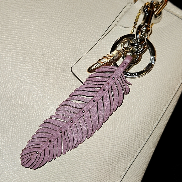 Coach Purple Multi Feather Bag Charm Silver And Gold